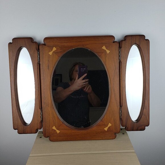 Wooden Triple Mirror with Inlays